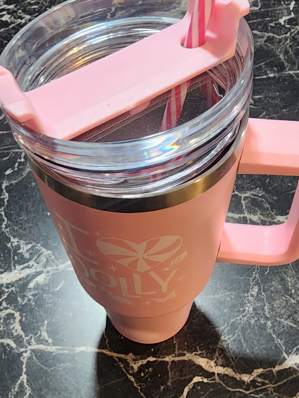 Pink "I ♥ Dolly" Insulated Travel Mug with Handle - Picture 5 of 6